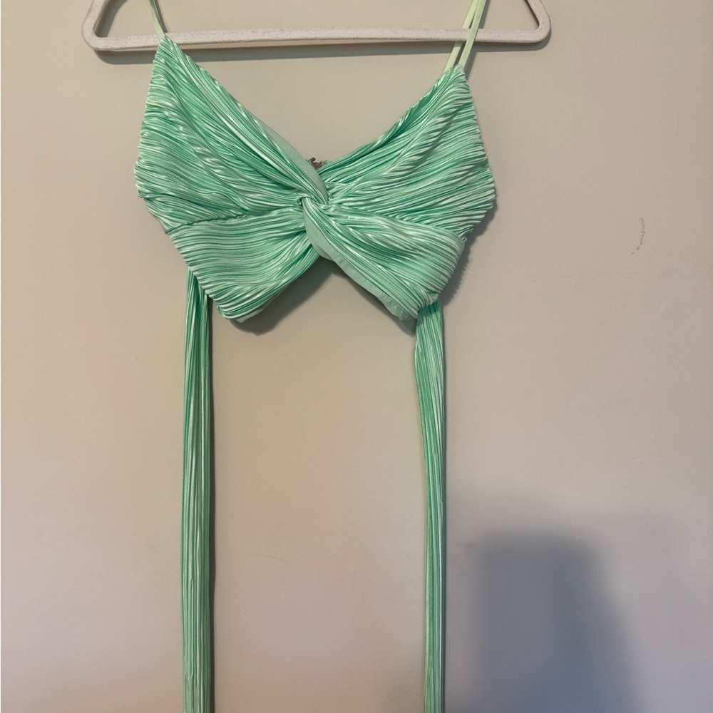 AKIRA Light Green Pleated Top & Bottom SET